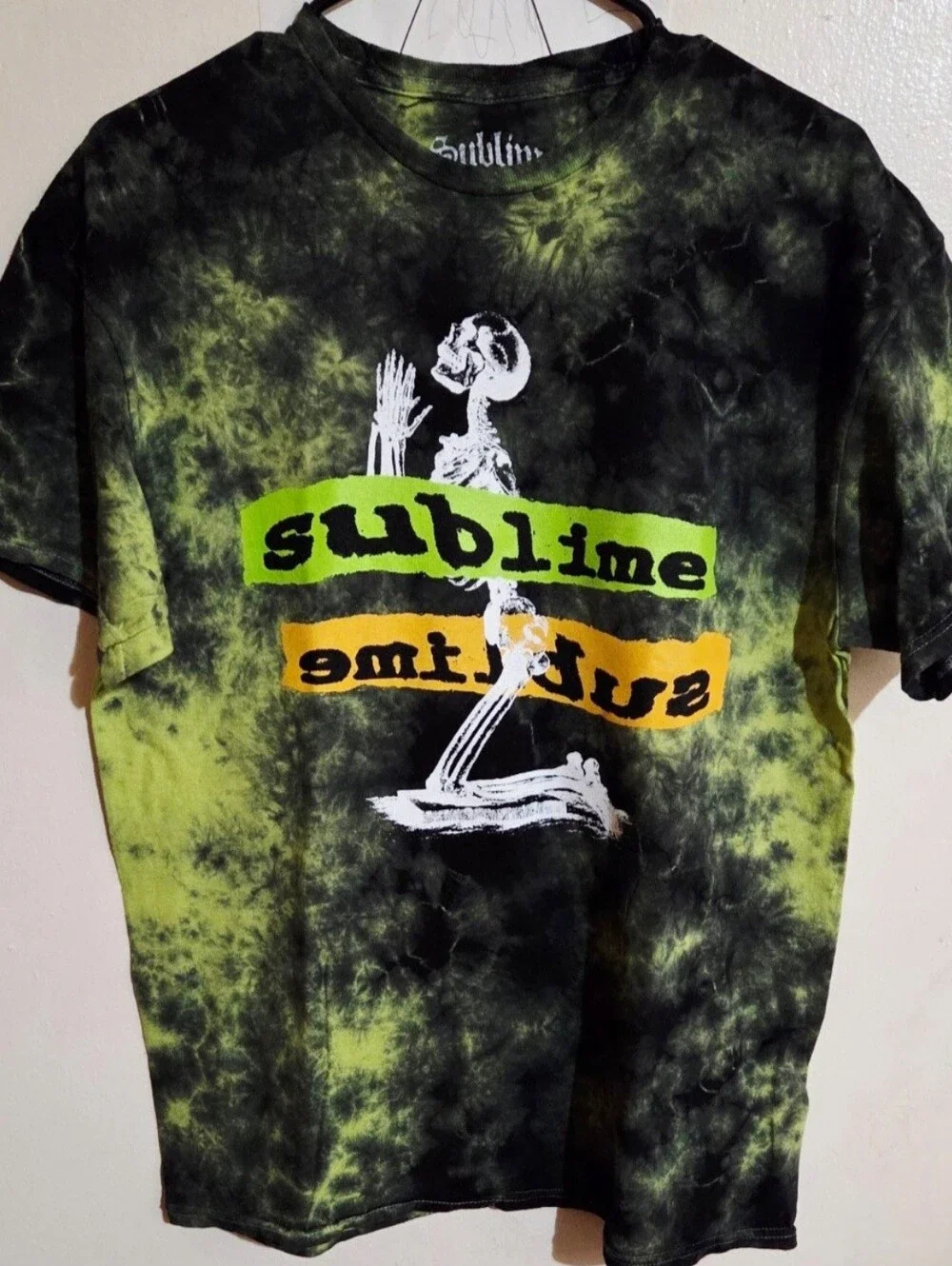 Sublime Black Neon Green Tie Dye Graphic Tee Size M NWOT